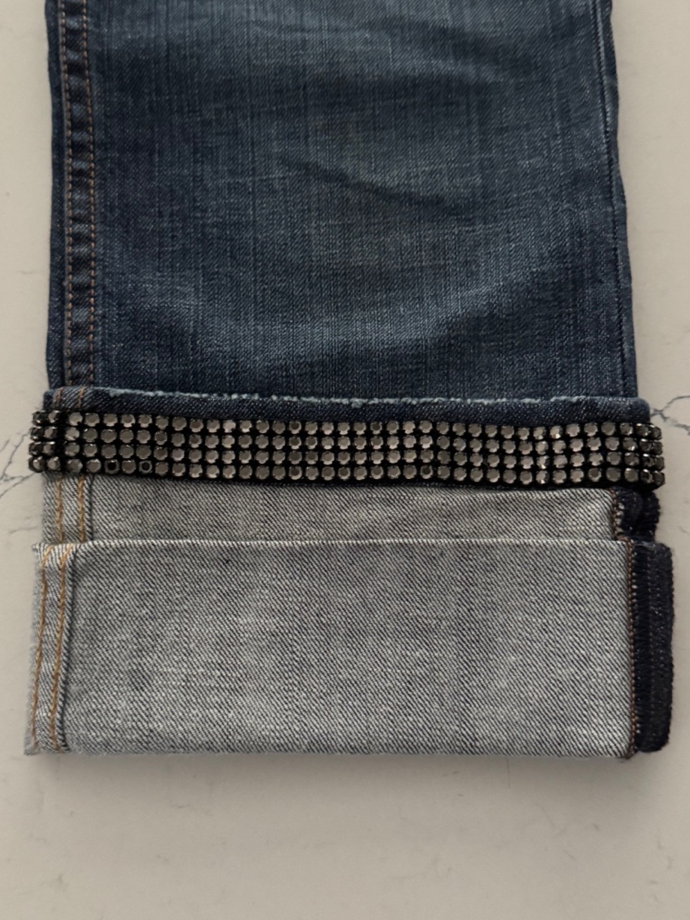 X2 Denim Laboratory Crop Double Cuffed Bootcut  Rhinestone Jeans Size 31 - Picture 3 of 10